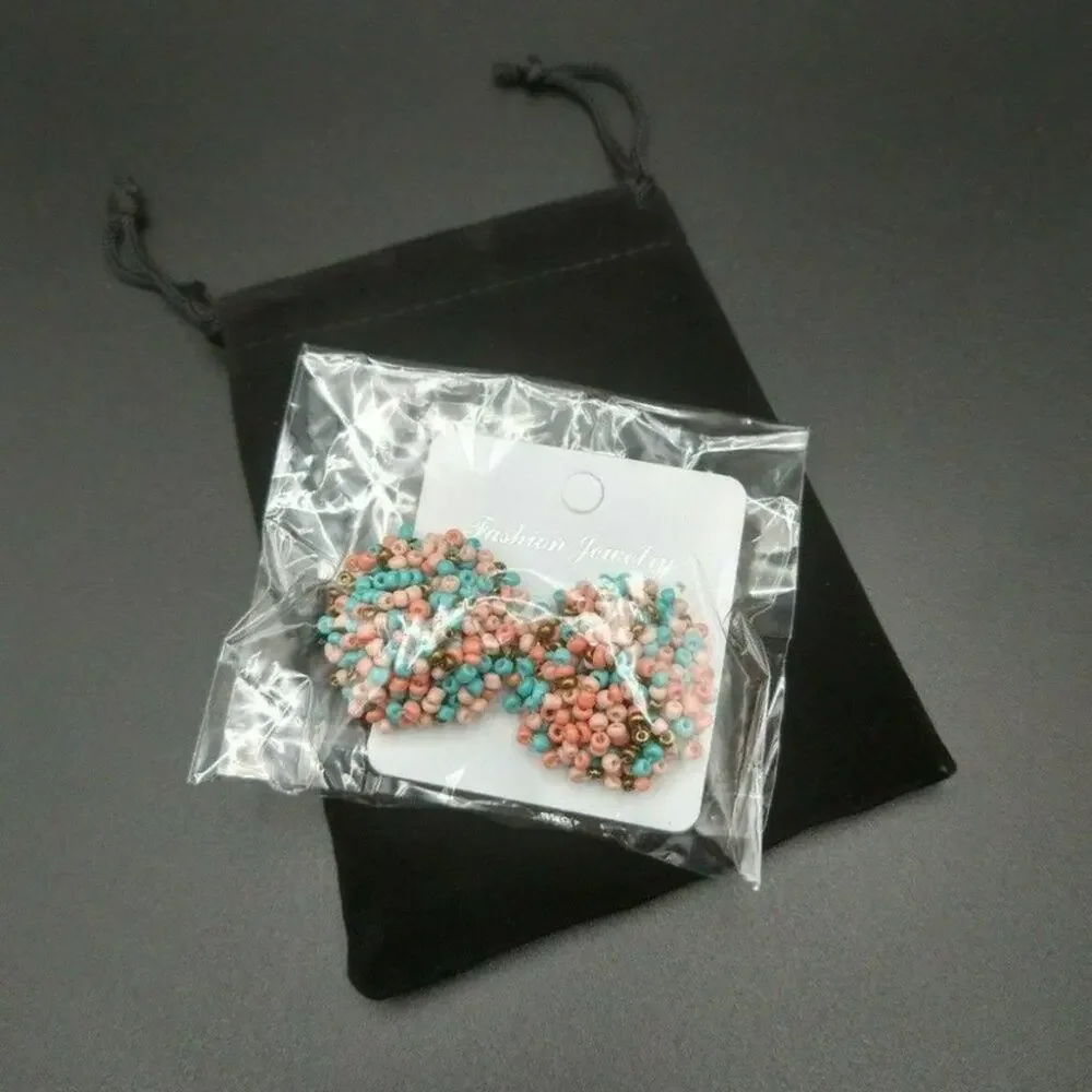 Boho Seed Bead Stud Earrings MultiPink Blue Bronze Fashion Jewelry + Gift Pouch